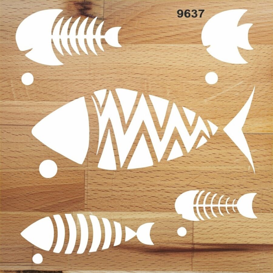 Balıklar Kılçıklar Deseni - Stencil Şablonu - 2