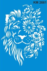 Çiçekli Aslan - Karma Stencil Boyama Şablonu - StencilSepeti