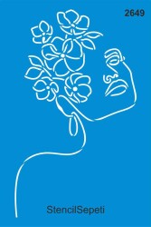 Çiçekli Kadın - Stencil Boyama Şablonu - StencilSepeti