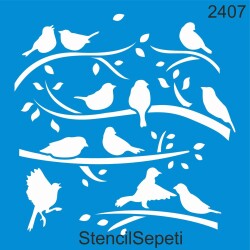 Daldaki Kuşlar Deseni - Stencil Boyama Şablonu - StencilSepeti