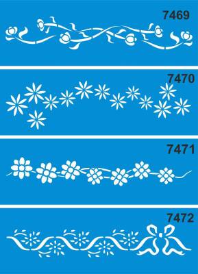 Dörtlü Çiçekli Kenar Deseni Seti 08 - Stencil Boyama Şablonu - 1