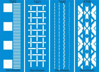 Dörtlü Geometrik Kenar Deseni Seti 09 - Stencil Boyama Şablonu - 1