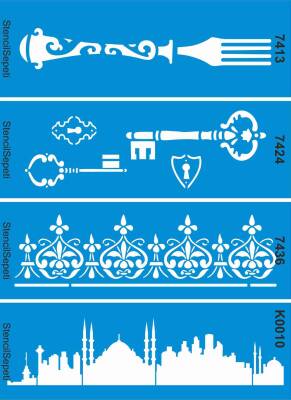 Dörtlü Karma Kenar Deseni Seti 12 - Stencil Boyama Şablonu - 1