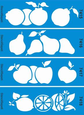 Dörtlü Meyveli Kenar Deseni Seti 03 - Stencil Boyama Şablonu - 1