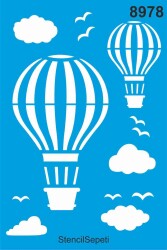 Hava Balonu ve Kuşlar - Stencil Desen Şablonu - StencilSepeti