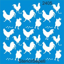 Horozlu Duvar Deseni - Stencil Boyama Şablonu - StencilSepeti