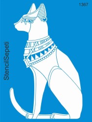 Kedili Mısır Duvar Deseni - StencilSepeti