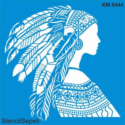 Kızılderili Kadın Duvar Deseni - Stencil Boyama Şablonu - 1